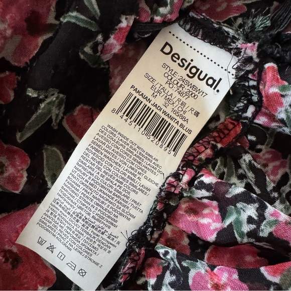 Desigual Hamburgo Floral Chiffon Top | Smocked Waist | M - Picture 10 of 14